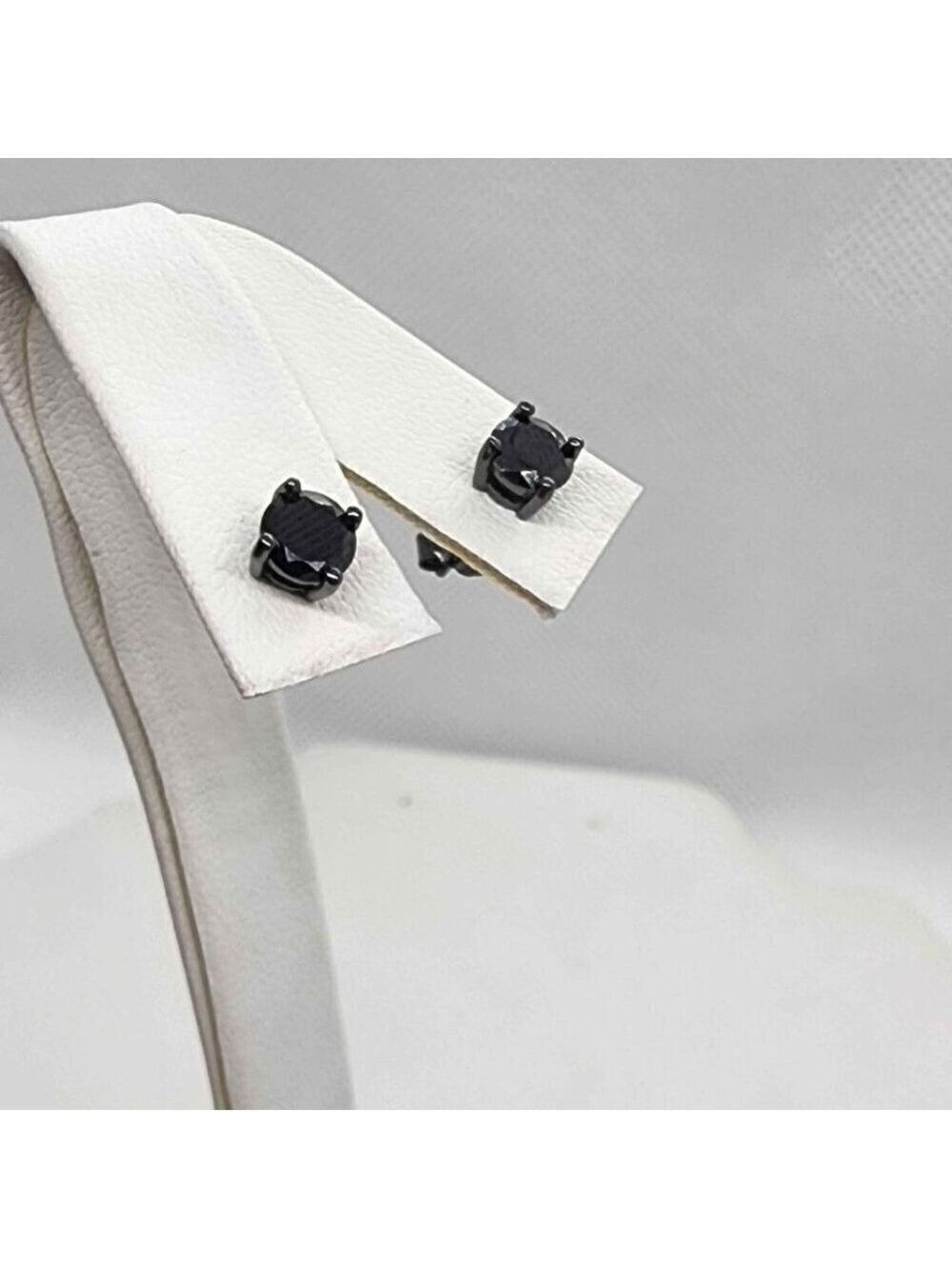 925 Sterling Silver Black Stone Stud Earrings – Unisex, Brand New